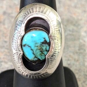 Vintage Navajo Sterling Turquoise  4.5 Pinkie Ring